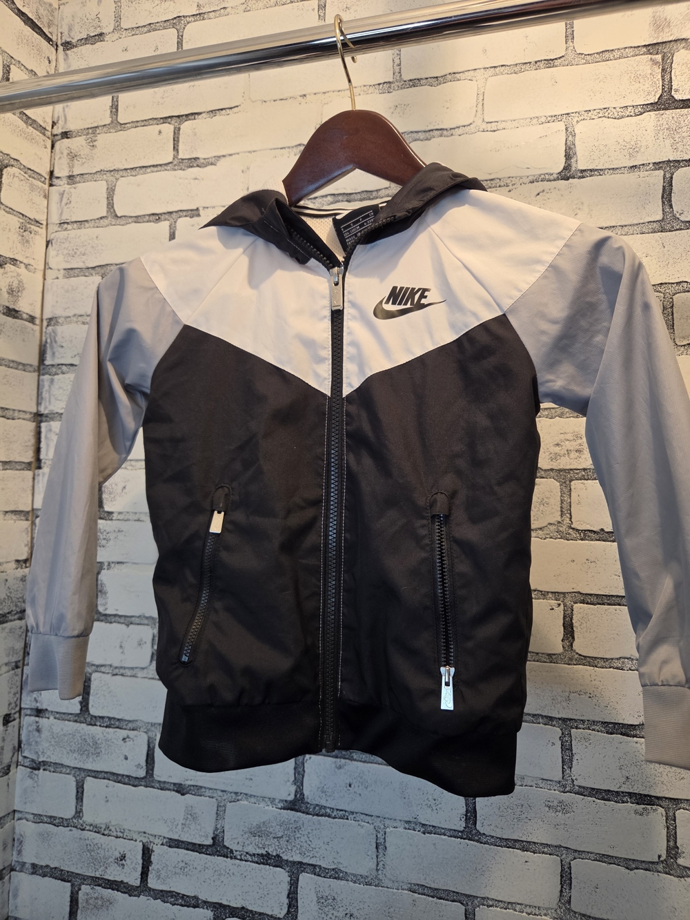 Nike Black & Gray Colorblock Kids Hooded Jacket